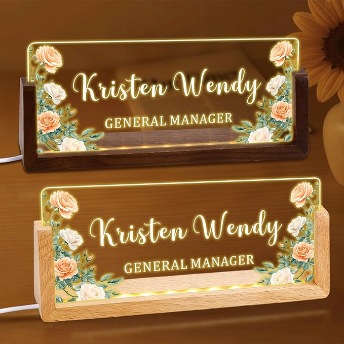 Ships Next Day, Custom Name Plate for Desk - Business Light Up Acrylic Desk Name Plate Personalized Elegant Office Gift for Boss Coworker Teacher Employee Appreciation Gift, Office Decor for Women Men