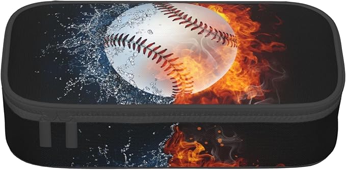 Sports-Themed Baseball Pencil Case for Kids Boys Girls, Big Capacity Black Pencil Pouch, Portable Pencil Box Stationery Storage Desk Pen Bag for School Office
