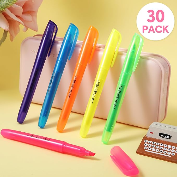 Thenshop 30 Pcs Highlighter Assorted Colors Bulk Colorful Highlighter Markers Bulk Pack Chisel Tip Fluorescent Pens for Office Supplies