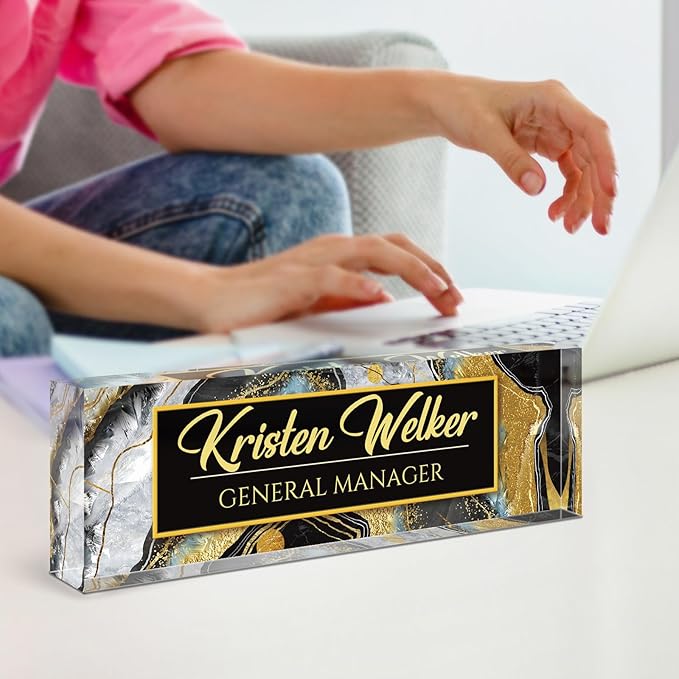 Custom Name Plate for Desk, Desk Name Plate Personalized, Office Decor for Women Men, Acrylic Desktop Accessories, Office Appreciation Gifts for Boss Social Workers Teacher Nurse Employee (Black Coast)