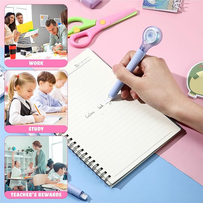 Gersoniel 10 Pack Correction Tape Pen Correctional Ink Tape Push Pull Protective, Easy to Use Applicator for School Office Supplies, 0.2 x 236 Inch(Blue Color)