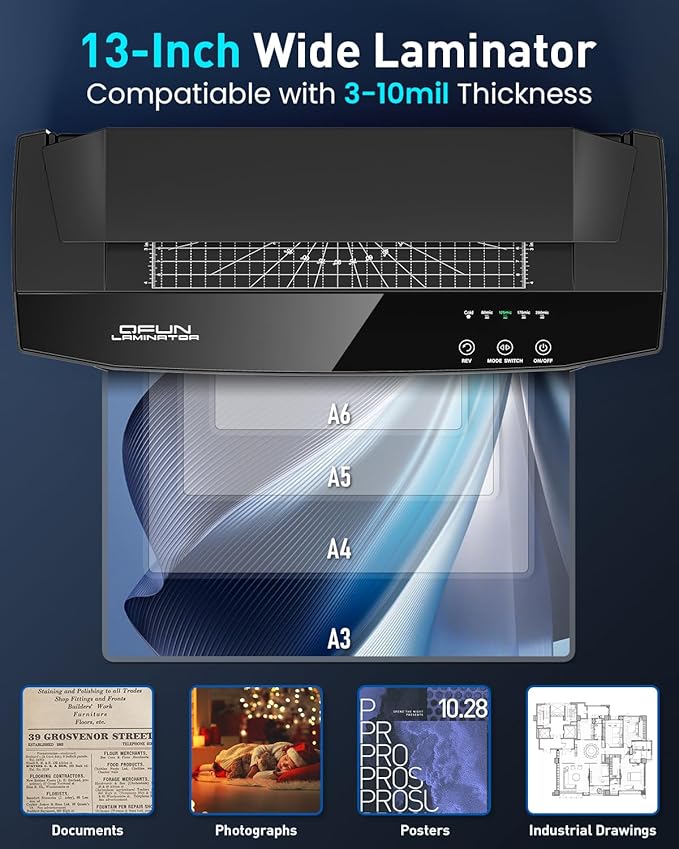 Qfun 3-10 Mil Thermal Laminator Machine 11x17 Heavy Duty Lamination Machine 4-Roller Commercial Laminating Machine 13 inch for Teacher, Large Laminate Machine with Laminating Sheets for Office School