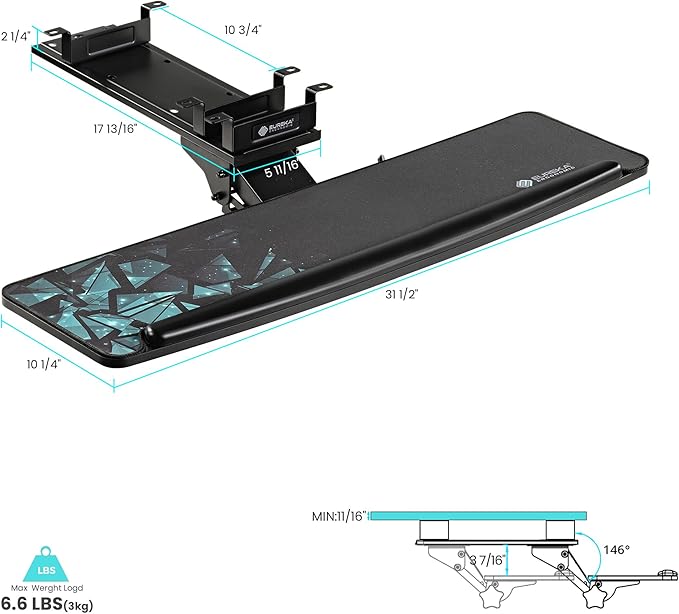 EUREKA ERGONOMIC Height Adjustable Mouse & Keyboard Tray Under Desk, 32'' Large Slide Out Swivel Tilt Computer Keyboard Drawer with Mouse Pad for Gaming Home Office Desk, Dual Mount