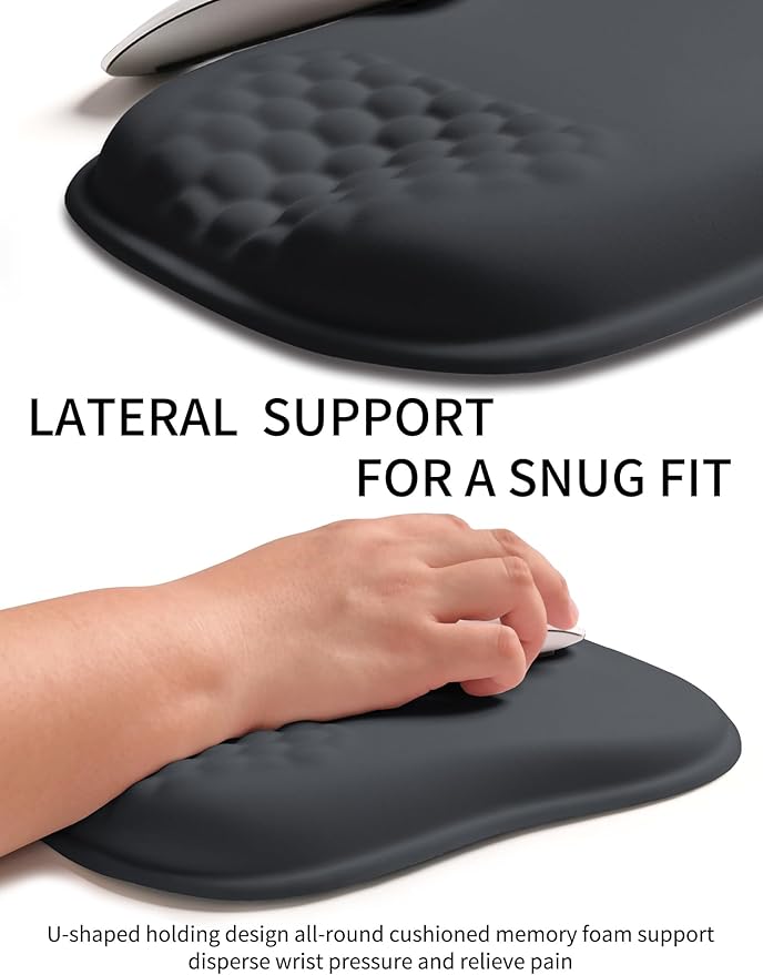 Hokafenle Ergonomic Wrist-Hugging Mouse Pad Wrist Support, U-Shaped Holding Wrist Rest Mousepad for Carpal Tunnel Pain Relief with Cushioned Memory Foam Slope Massage Bulge (10.2x8.3 in,Dark Grey)