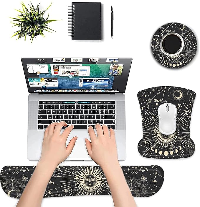 LATEEFAH Mouse Pad with Wrist Rest, 3-in-1 Gaming Mouse Pad, Keyboard Wrist Rest, Ergonomic Memory Foam Mousepad with Wrist Support for Computer Keyboard