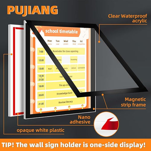 3 Pack 8.5x11 Acrylic Sign Holder Wall Mount with Framed Border, Peel & Stick Adhesive & 180° Flip Design - Single-Sided Clear Plastic Display for Menu, Poster, Flyer (Horizontal/Vertical) - Office, Home, Restaurant
