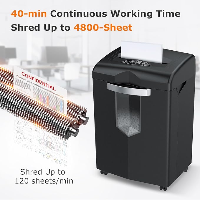 Bonsaii Heavy Duty Paper Shredder, 20 Sheet 40 Mins Large Office Crosscut Shredder for Commercial Use, Anti-Jam System & P-4 High Security Supports CD/Credit Cards/Staples, 7 Gal Pullout Bin C144-D