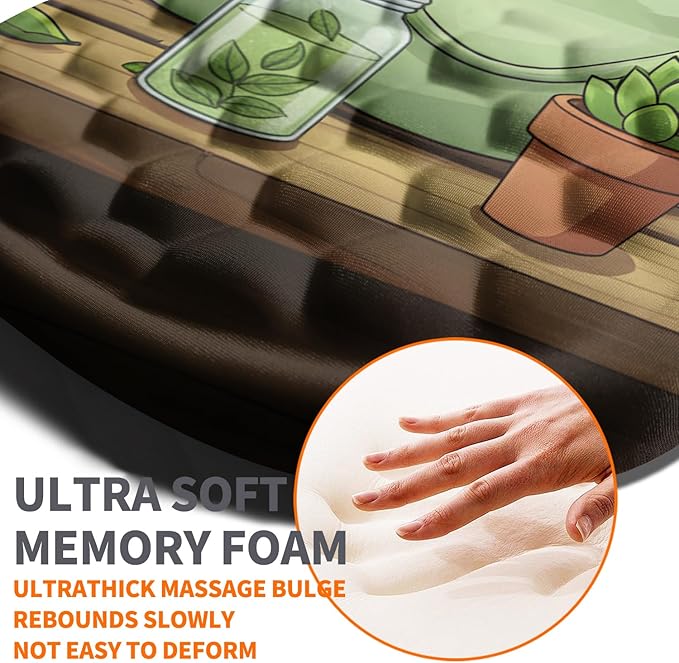 Ergonomic Joint Wrist Support Mouse Pad with Memory Foam Cushion Massage Bump, Carpal Tunnel Pain Relief Mousepad Slope Design for Wrist Rest, 11.8x7.9 in, Cute Kitten