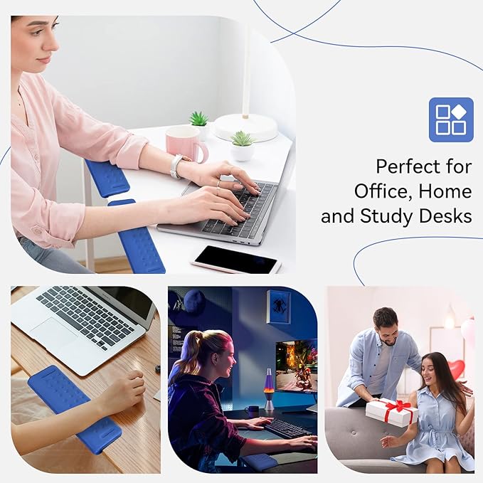 L-Shaped Desk Edge Cushion & Mouse Pad with Wrist Rest, 3-Piece Ergonomic Keyboard Wrist Support Set, Non-Slip Suction Cups, Massage Dot Design for Airflow, Dark Blue for Office and Gaming