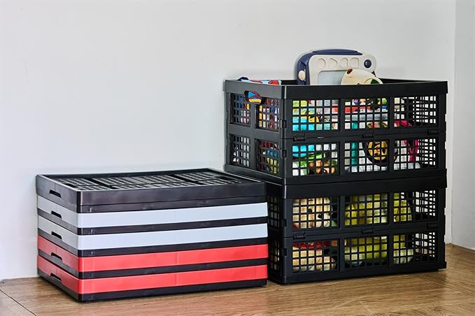 3-Pack Plastic Collapsible Storage Crates-30L,Foldable Plastic Crates for Storage (Black)