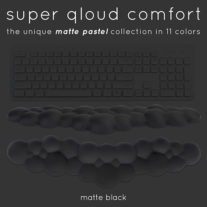 Qloud Cloud Wrist Rest Keyboard Wrist Rest for Computer Keyboard Pad, Cloud Keyboard Wrist Rest, Wrist Pad for Keyboard, Memory Foam, Non Slip Base, Comes with Mouse Pad - Matte Black