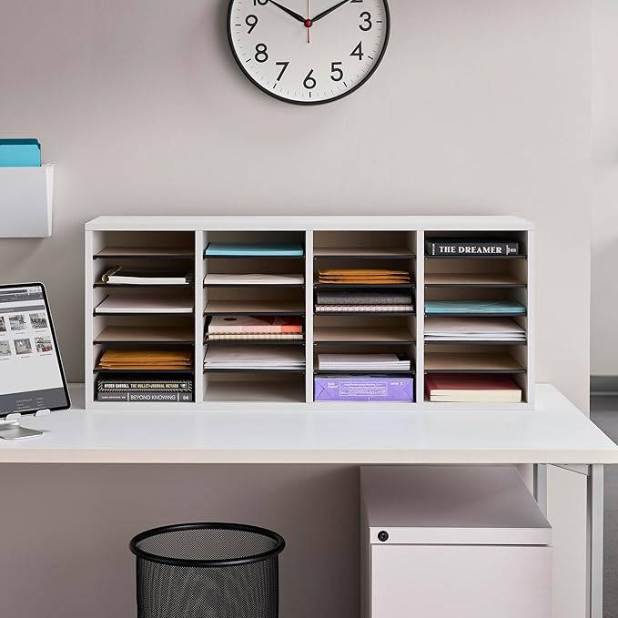 Safco Literature Organizer, 36 Compartments, Office and Classroom Mailbox with Adjustable Shelves, Wood Paper and Mail Sorter, Medium Oak