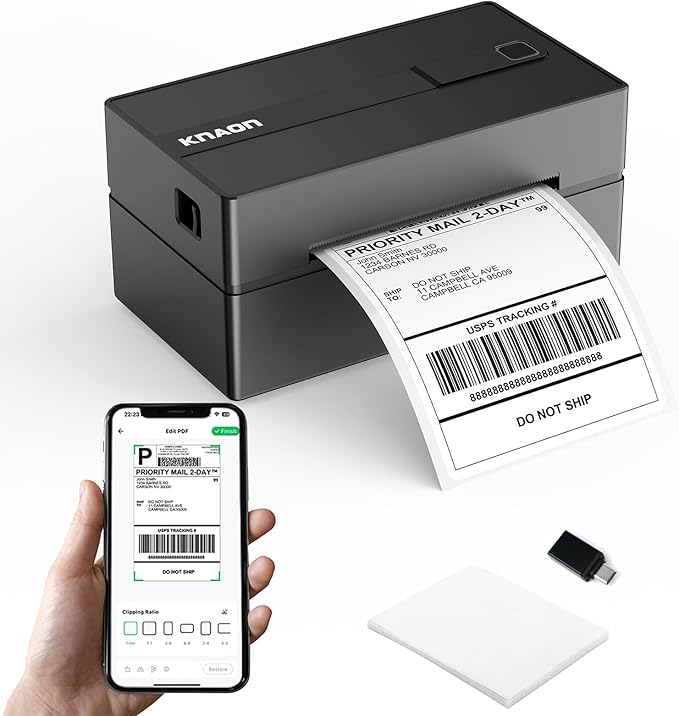 Bluetooth Thermal Shipping Label Printer, 4x6 Portable Thermal Address Label Printer for Small Business, Compatible with iPhone,Android,Windows,Mac,–Works with Ebay Shopify USPS&More, Black