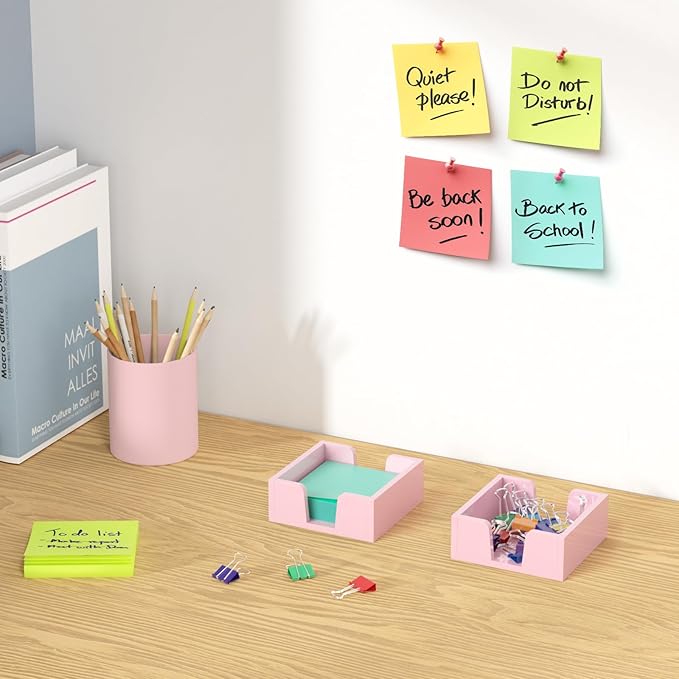 WINFFOR Acrylic Notepad Holder Dispenser - 3x3 in Sticky Note Memo Holder for Desk Organizer (W/O Pads) Office Desk Accessories School Supplies, Lightpink