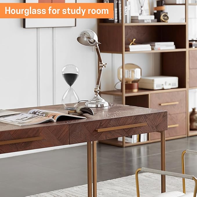 SWISSELITE Hourglass Sand Timers, Hourglass Sand Clock Inspired Glass for Home, Desk, Office Decor (8.5Inch-60Mins Pirate Black)