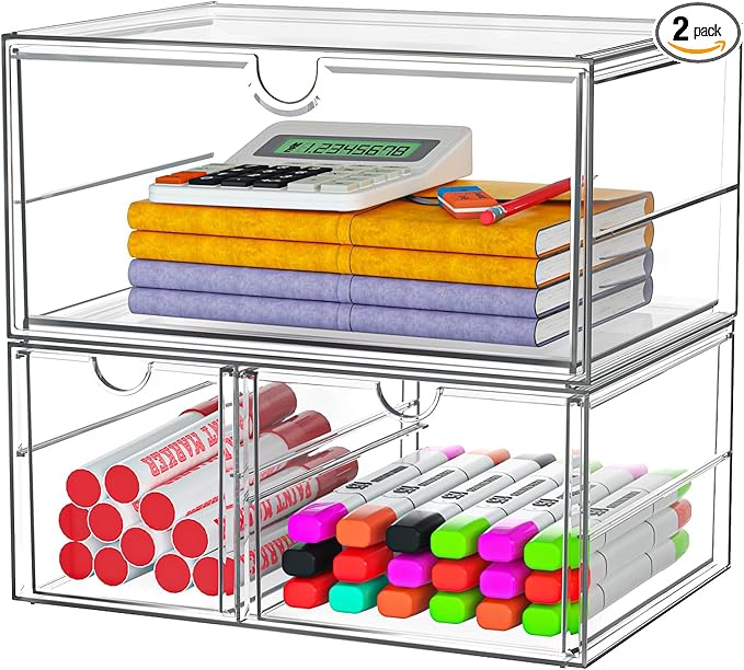 Makeup Organizer with 3 Drawers, Acrylic Organizer, Desk Organizers and Accessories, Dustproof Storage Drawers for Office Art Craft Supplies