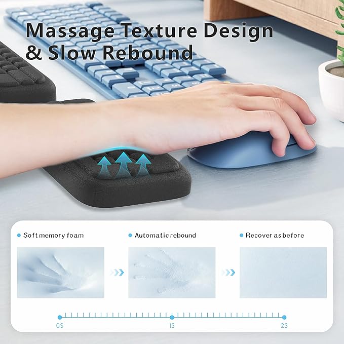 MEKASS Keyboard Wrist Rest, Ergonomic Wrist Pad, Soft Memory Foam Keyboard Hand Rest with Non-Slip Base, Easy Typing, Pain Relief, Comfort Support for Office Work Gaming Computer Accessories (Black)