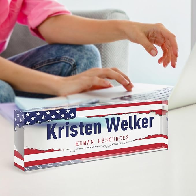 Custom Flag Name Plate for Desk, Desk Name Plate Personalized, Office Decor for Women Men, Acrylic Desktop Accessories, Office Appreciation Gifts for Boss Social Workers Nurse Teacher Employee (Flag A)