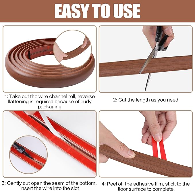 Floor Cord Cover Self Adhesive Cord Hider,3.3FT Cable Management, Extension Strip Protector for Wires, Prevent Cable Trips for Offices, Gyms, Exhibitions Cavity:0.47"(W) x0.35(H) Wood Red Teak