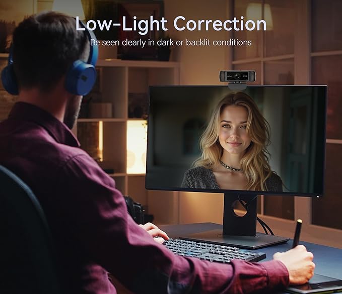 Amdony Streaming Webcam for PC - 1080P HD Webcam with Microphone, Privacy Cover, AutoFocus, Noise Cancellation, Auto Light Correction, USB Computer Web Camera, Plug and Play, for Laptop, Desktop, Mac