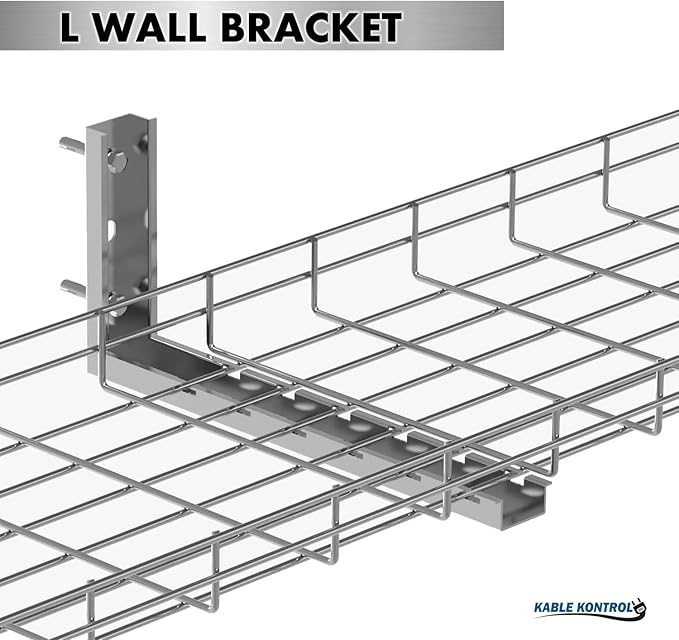 Kable Kontrol Stainless Steel L Type Bracket – 6” Width - Wire Mesh Tray Cable Management Rack Cords Organizer Cable Basket, NEC Approved for Network, Fiber Optic, Cabling Accessory