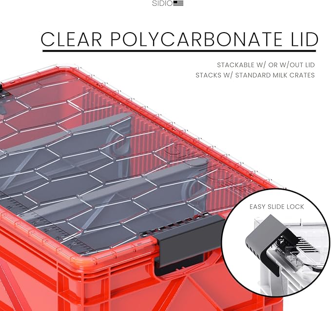 SIDIO CRATE Pro Pack - Two Full Size and One Half Size SidioCrate, Stackable Outdoor Organizer Storage Bins with Clear Lid and Dividers