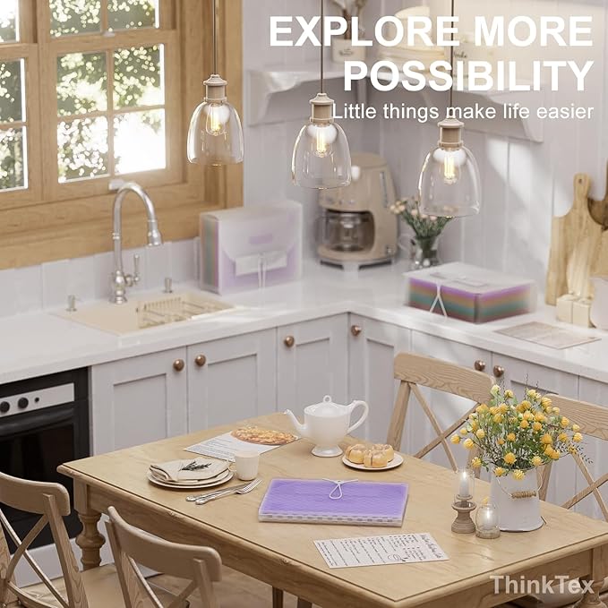 ThinkTex Accordion File Organizer, 12 - Pocket Expanding File Folders for Paper Receipts, Bills&Taxes Organizer, Letter/A4 Size Document Holder for School, Office, Home with Colorful tabs-Purple