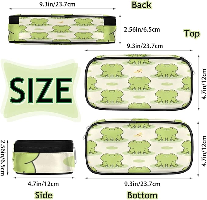 Pardick Cute Frog Big Capacity Pencil Pen Case Animal Frog Large Pencil Pouch with Zipper Compartments Pencil Bag for Boys Girls Adults Student Office School Supplies