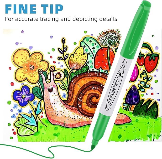 Affisure Permanent Markers Assorted Colors Set, 12 Colored Markers 12 Pack, Fine Point，Works on Wood, Plastic, Metal, and More, for Adults, Artist, Teacher, Kids