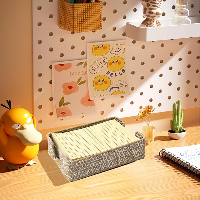 4 x 6 Inch Sticky Note Holder,Seagrass Post It Note Dispenser,Woven Sticky Note Dispenser,Farmhouse Style Post It Holder for Home Office Desk Decor,Whitewash