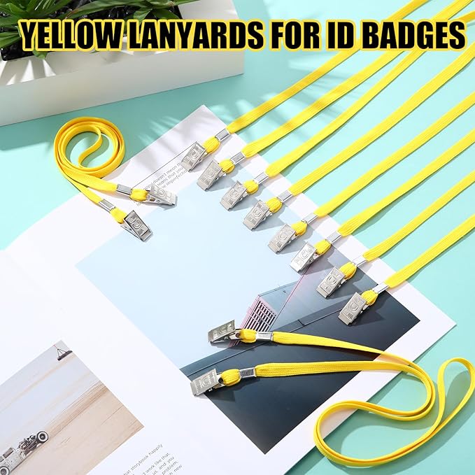 Patelai 100 Pack Double Clip Lanyards Bulk Face Mask Lanyard Twist Free 2 Hook Design Adjustable Badge Neck Strap for ID Name Badge Holder School Conference Office Class Essential (Yellow)