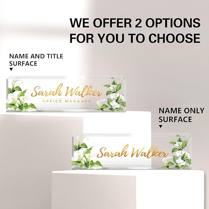 Name Plate for Desk, Desk Name Plate Personalized, Office Decor for Women Men, Acrylic Desktop Accessories, Office Gifts for Boss Nurse Teacher Coworker, Employee Appreciation Gift (Purple Calla)