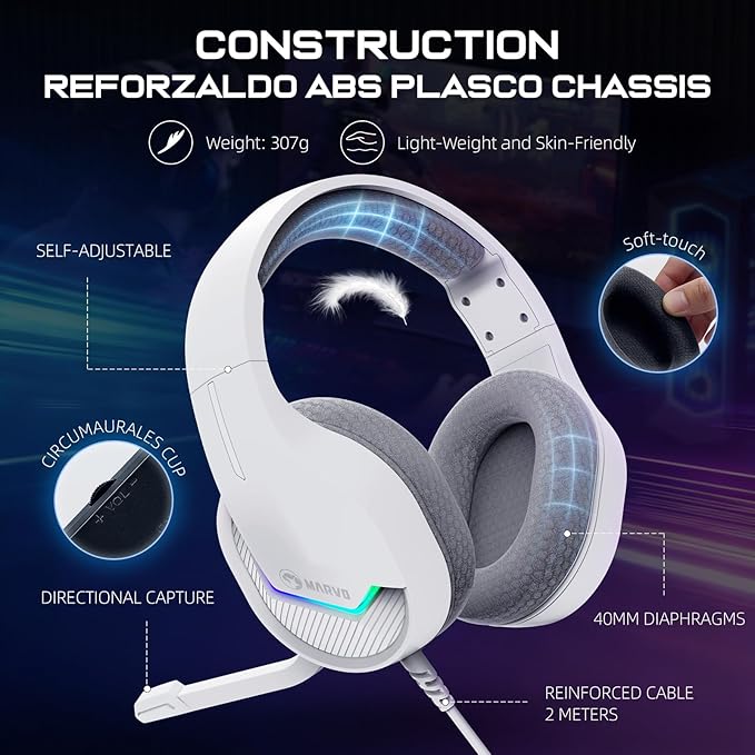 MARVO USB Gaming Headset with Mic, Wired Headphone with 7.1 Surround Sound, Noise Canceling Gaming Headphones for PC, PS5/PS4, Laptop, Mac, Nintendo- H8618