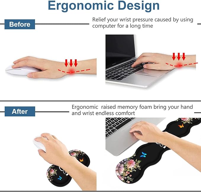 Ergonomic Keyboard Wrist Rest & Mouse Pad Wrist Rest Set, 31.5"x 11.8" Large XXL Gaming Desk Pad Memory Foam Non-Slip Desk Mat for Office & Home, Vintage Watercolor Floral Quote Chaos Coordinator