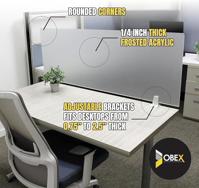 OBEX Frosted Acrylic Desk Mounted Privacy Panel, 18" x 30", Frosted