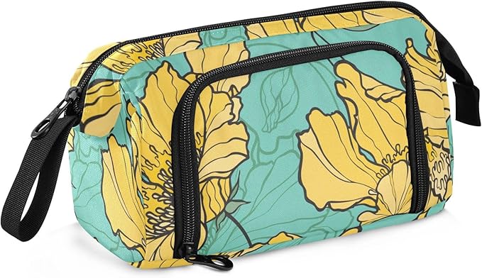 Bolaz Big Capacity Pencil Pen Case Pouch Bag School College Office Organizer for Teens Girls Adults Student-Yellow Flower Pattern