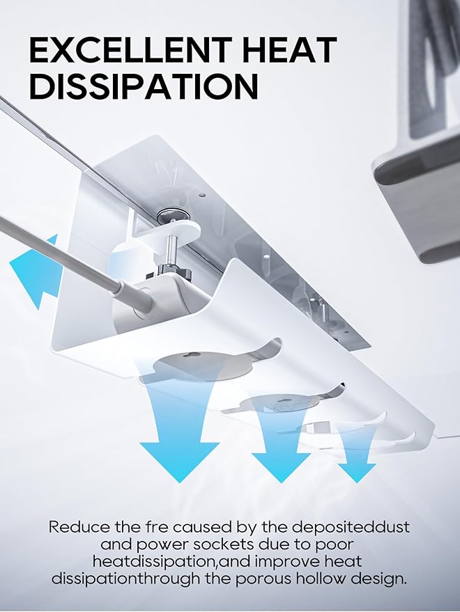 NODOCA No Drill Under Desk Cable Management Tray, 17'' Wire Management, Punch-Free Clamp on, Metal Cable Tray, Wire Organizer Under Desk, Under Dessk Basket for Office and Home, White