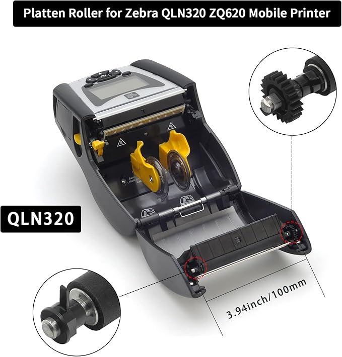 Platen Roller for Zebra QLN320 ZQ620 Thermal Label Barcode Mobile Printer,Label Maker Roller Support Printer P/N:P1031365-022,(Includes Gear Parts)