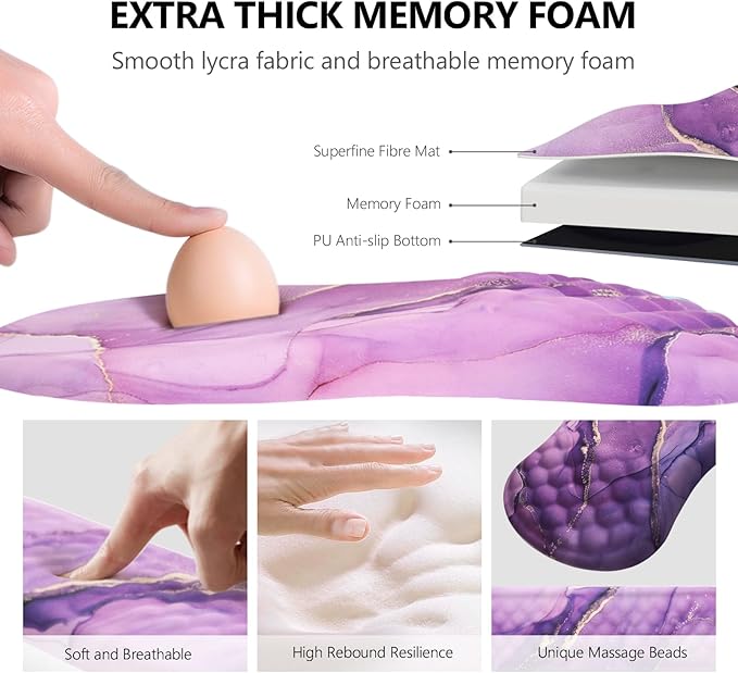 Mouse Pad Wrist Support, Laokiiy 2 in1 Keyboard Wrist Rest+ Ergonomic Mouse Pad, Non-Slip Wrist Rest for Computer Keyboard, Made Easy Typing & Relieve Wrist Pain(Amethyst Purple Marble)