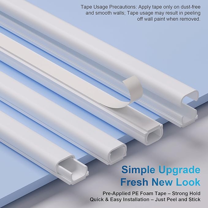 ZhiYo 204in Cord Covers for Wires on Wall, One Small Cord Hider Wall, Self-Adhesive TV Cable Hider, Paintable Wire Covers for Cords, Grey Cable Management Raceway Kit, 12x L17in W0.5in H0.3in