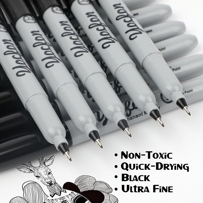 Yocfon Permanent Markers Ultra Fine Tip, Bulk Pack Of 72 Count Black Permanent Marker Set, Quick-Drying Ink, Works On Plastic, Wood, Stone, Metal And Glass