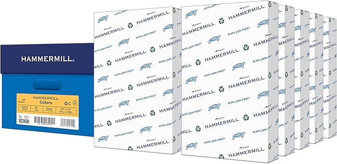 Hammermill Colored Paper, 20 lb Goldenrod Printer Paper, 8.5 x 14-10 Ream (5,000 Sheets) - Made in the USA, Pastel Paper, 103150C