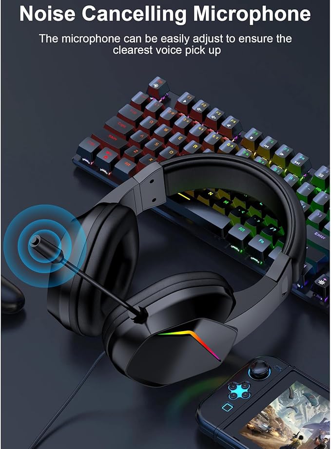 ciciglow USB Gaming Headset, Wired Gaming Headset with LED Light, Over Ear Headphones with Noise Cancelling Mic, 40mm Driver for PC Laptop, Comfortable Durable Design (OY733USB)