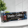 Custom Acrylic Name Plate for Desk, Employee Appreciation Gifts, Office Decor, Personalized, Funny Gifts for Coworkers, Boss, Teacher (Blue Flowers)