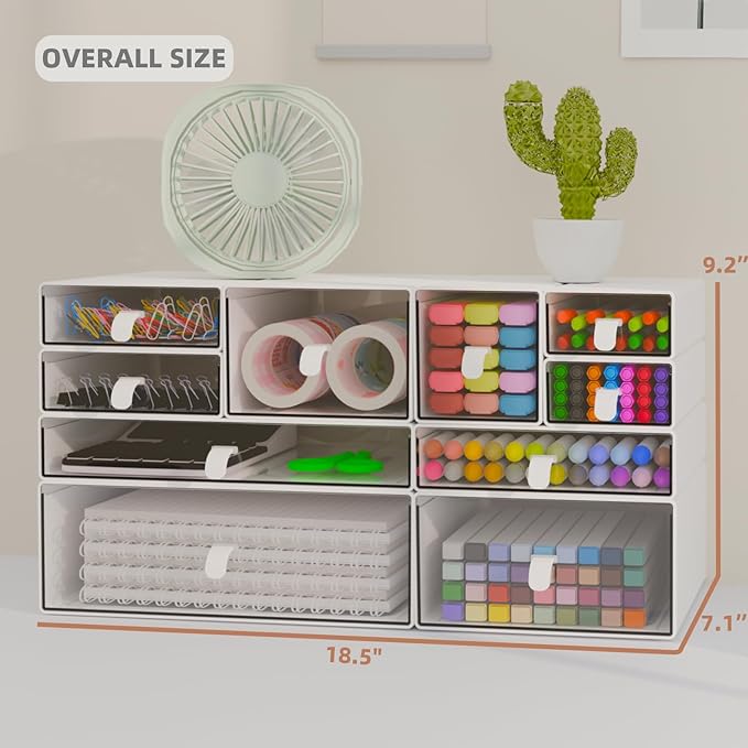 ‌Yashong Desk Organizer Set, White & Clear Stackable Dustproof Storage Boxes for Desktop, Office, DIY Craft & Vertical Space Saving, Perfect for Makeup, Stationery, Jewelry Organization