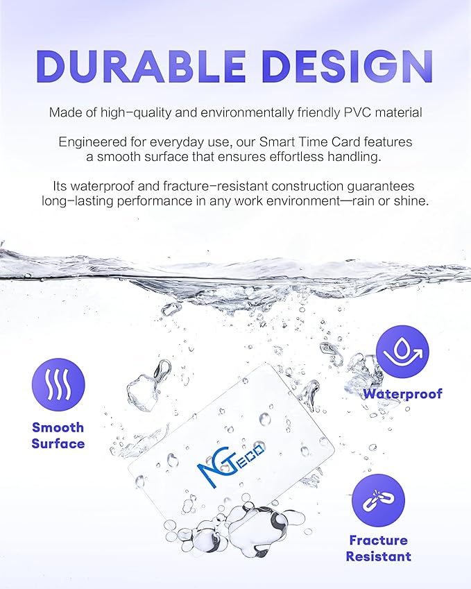 NGTeco Smart Time Card PVC Employee ID Card MB1, MB2, TC1, TC2, TC3, TC7 Time Clocks, Waterproof & Durable, 10 PCS