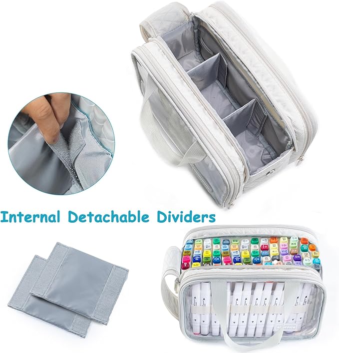 Marker Organizer Case – Holds 72-96Markers | Portable Art Marker Storage Bag with Clear View Panels & Removable Dividers | Marker Holder for Alcohol Markers, Pens, Craft Supplies(Case Only)