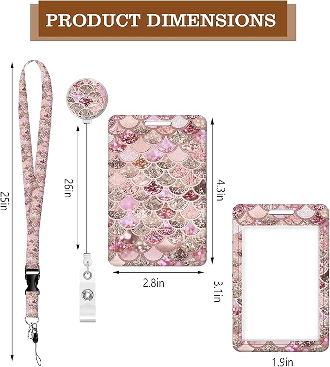 BLOCIT ID Badge Holder with Lanyard - Fashionable ID Card Holders with Retractable Lanyards - Soft Fiber Metal Clip Sturdy Buckle for Key Wallet - Work Nurse Teacher (Colorful Fish Scale)