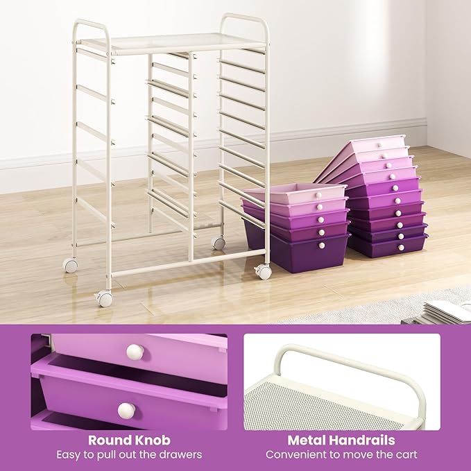 ARLIME 15-Drawer Storage Cart, 15 Drawer Trolley, Rolling Organizer Cart, Scrapbook Paper Organizer, Suitable for Office and School, Rolling Office Storage Tools (Purple Gradient)
