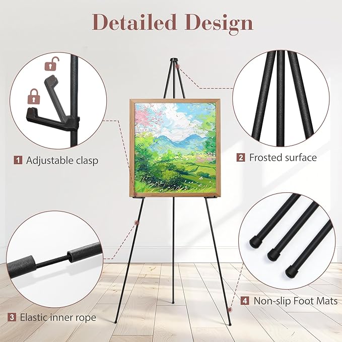 AZEAM 63" Easel Stand for Sign, 6 Pack Portable Easel for Painting, Foldable Black Metal Easel Display Stand Poster Holder Adjustable Sign Stand for Display Wedding Arts Poster